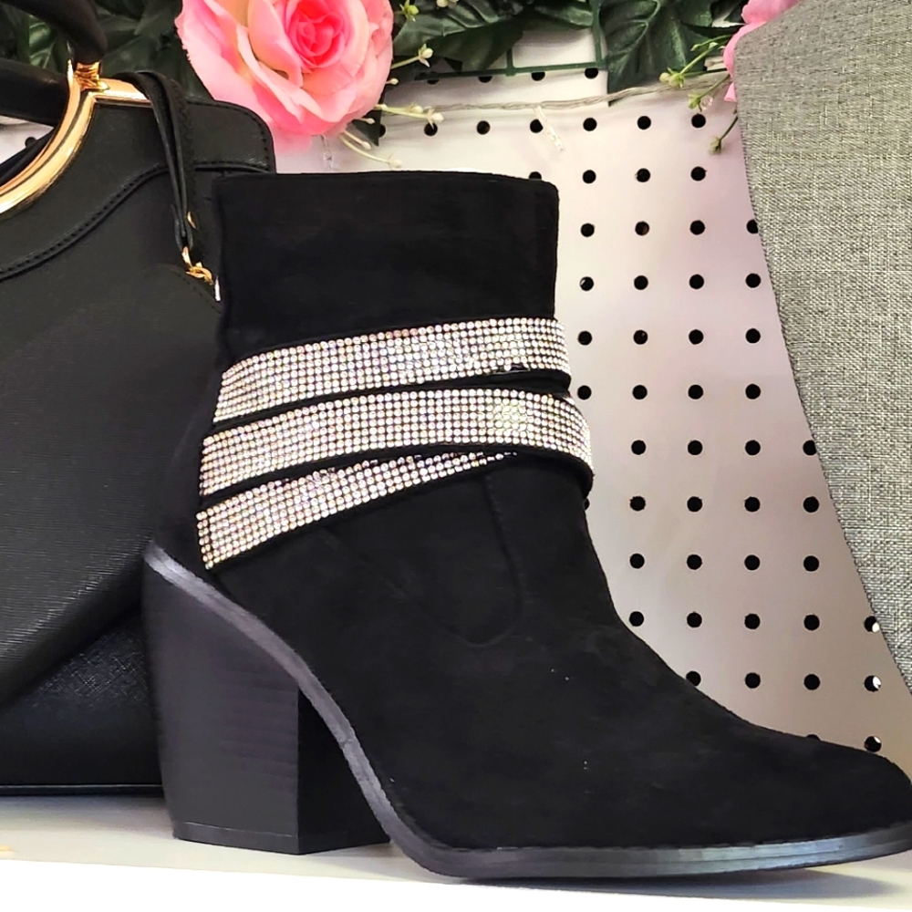 Black suede Rhinestone band boots